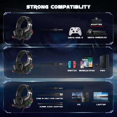 Auriculares Gamer Onikuma K10 Pro Negro Con Luz Led - Imagen 3