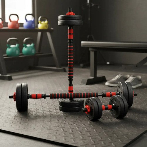 Kit Entrenamiento 20kg 2en1 Mancuernas Y Barra + Pesas Disco - Imagen 2