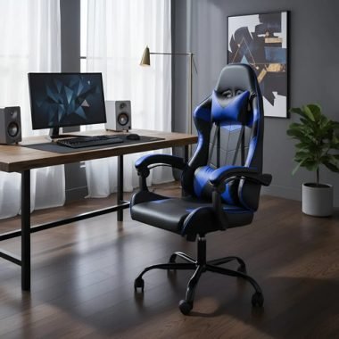 Silla Gamer Universo Hobby, Giratoria Y Ajustable Color Azul Material Del Tapizado Cuero Sintético