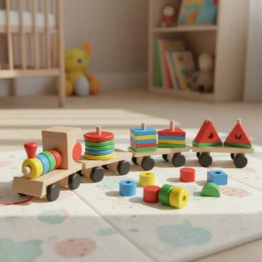 Juego Didáctico De Madera / Tren De Arrastre Y Encastre