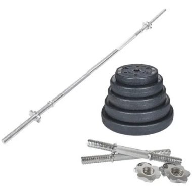 Kit 1 Barra Recta 1.5m + 2 Mancuernas + 40 Kg De Pesas
