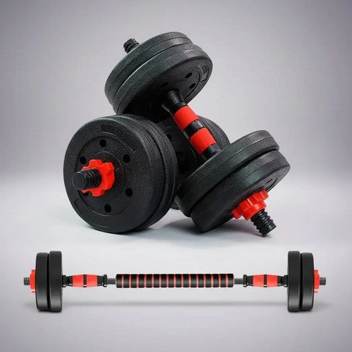 Kit Entrenamiento 20kg 2en1 Mancuernas Y Barra + Pesas Disco