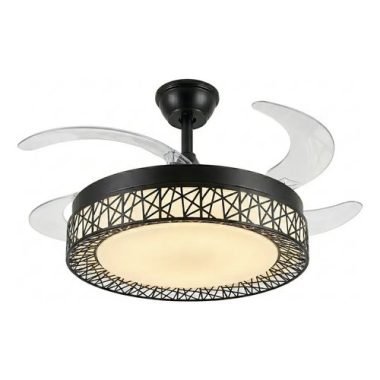 Ventilador De Techo Con Luz Led Retráctil Negro Moderno - Uh