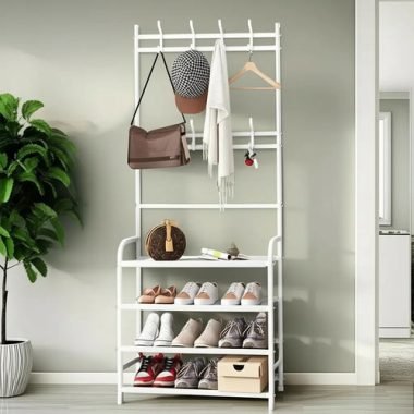 Zapatera Perchero Organizador Multifuncional 4 Estantes - Uh - Blanco