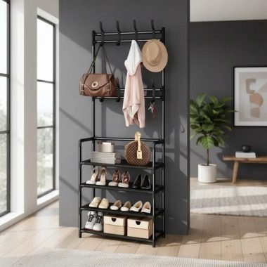 Zapatera Perchero Organizador Multifuncional 4 Estantes - Uh - Negro
