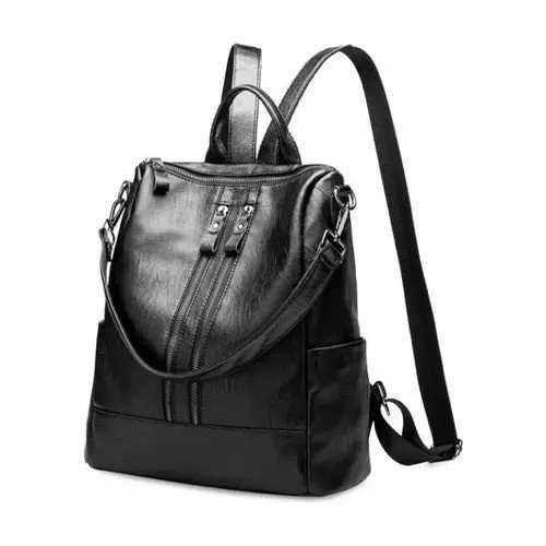 Mochila Con Doble Cierre Eco Cuero Mujer Impermeable