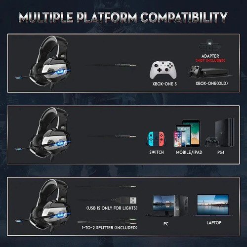 Auriculares Gamer Onikuma K5 Black Y Grey Con Luz Led - Imagen 4