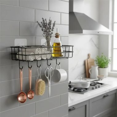 Canasto Organizador Adhesivo Metal Cocina Baño Con Ganchos