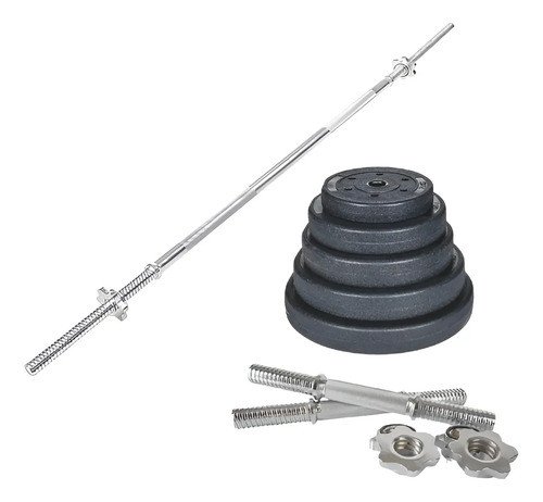 Kit 1 Barra Recta 1.8m + 2 Mancuernas + 70 Kg De Pesas - Imagen 2