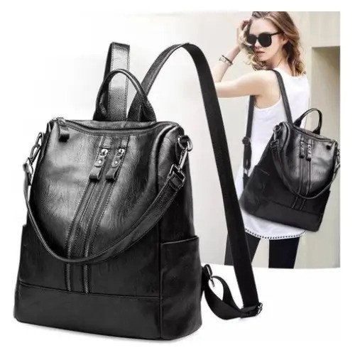 Mochila Con Doble Cierre Eco Cuero Mujer Impermeable - Imagen 3