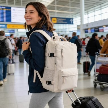 Mochila De Viaje De Gran Capacidad Puerto De Carga Beige -uh