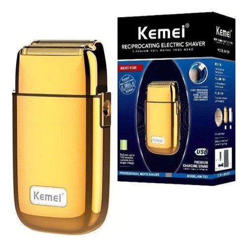 Afeitadora Recargable Kemei Km-tx1 Dorada Silenciosa Usb Carga Rápida Dorado