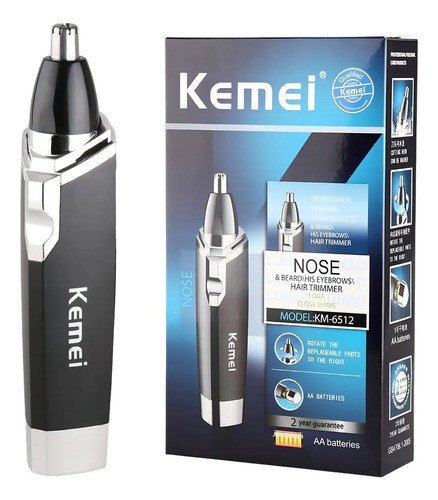 Recortadora De Pelos Nariz Y Orejas Kemei Km-6512 Inalámbrica Acero Inoxidable Negro - Imagen 3