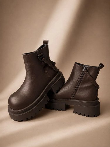 Bota Borcego Kiri Caña Baja Con Plataforma Tinto.uy