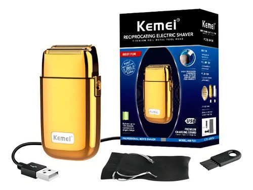 Afeitadora Recargable Kemei Km-tx1 Dorada Silenciosa Usb Carga Rápida Dorado - Imagen 5