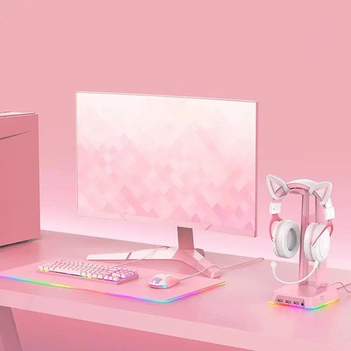 Soporte Para Audifonos Onikuma Rosa Con Multipuerto Usb - Uh - Imagen 2